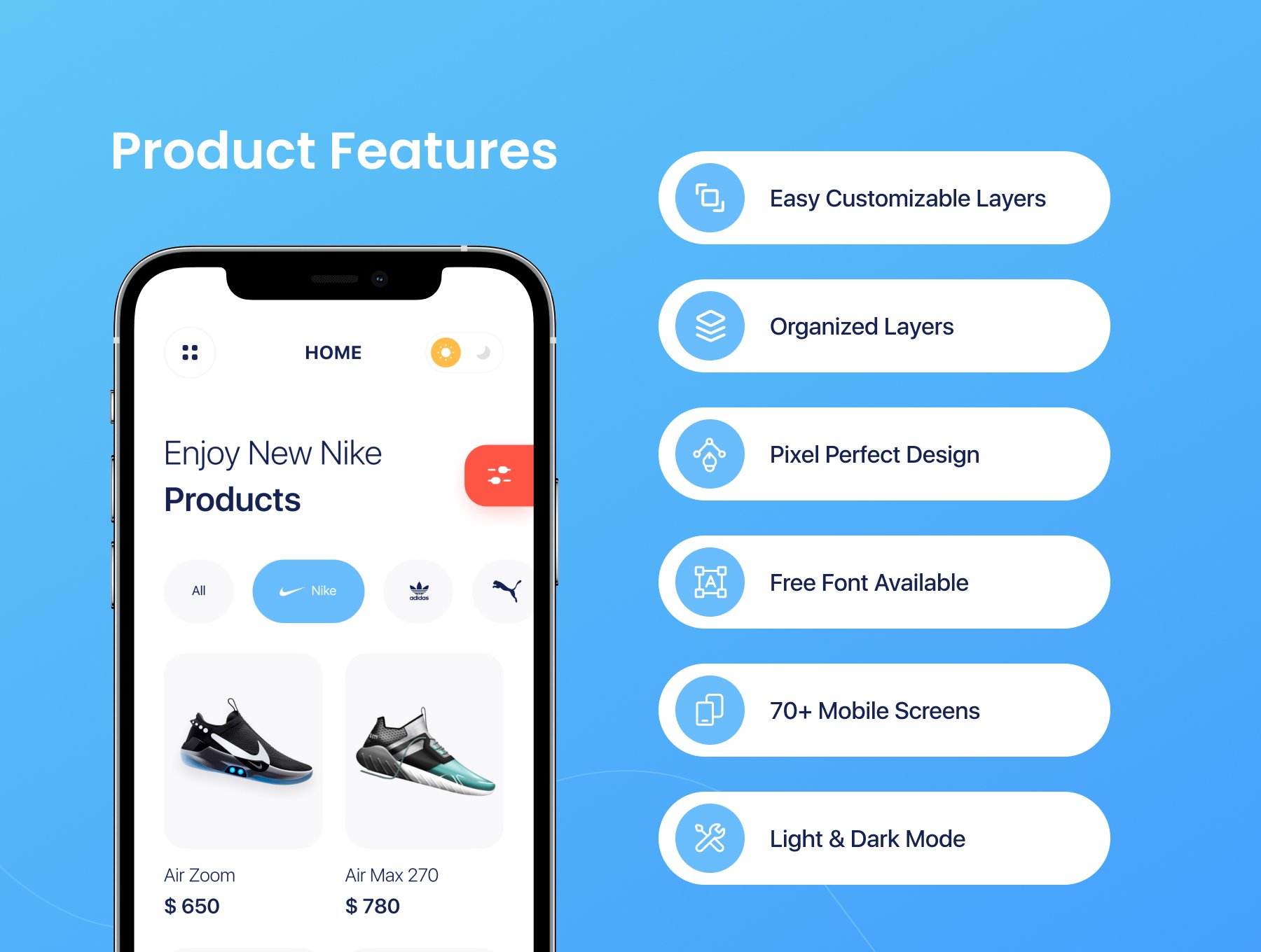 翻转鞋应用UI工具包 Flip Shoe App UI Kit xd, figma格式-UI/UX-到位啦UI